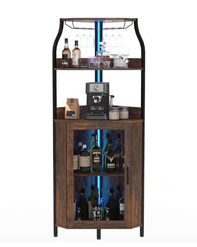 Garvee Vitrine à vin courbée en MDF avec 4 étagères – Porte vitrée et éclairage LED – Meuble Bar indépendant Moderne pour Salon – Rangement...