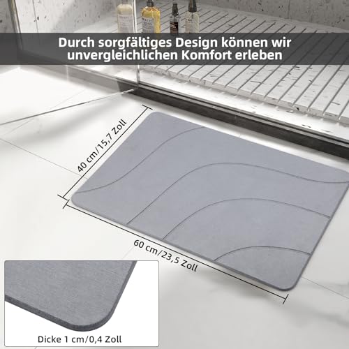 E-RFSEY Diatomite Stone Tapis de Bain en Pierre, antidérapant, Super Absorbant, à séchage Rapide, Naturel, Facile à Nettoyer (Gris) – vue 2