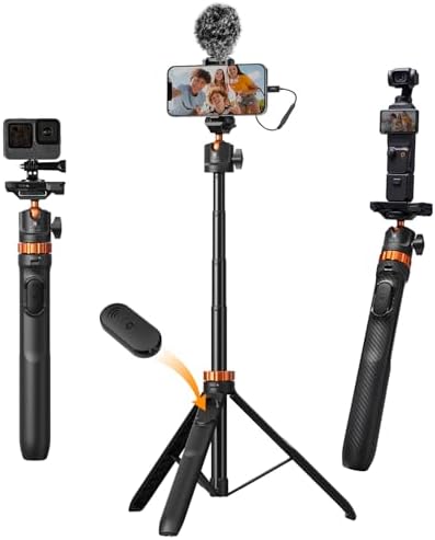 K&F CONCEPT Aluminium Selfie Stick,158CM Handy Stativ für Smartphone | Kompatibel mit iPhone/Samsung/DJI Pocket 4/3/Osmo 360/Insta 360 X5/X4/X3, Schwarz, MS08
