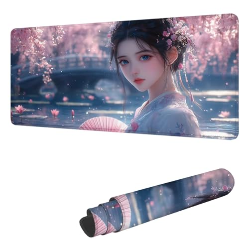 Japan Mousepad XXL 800 x 400 mm, Frau Mauspad Groß mit Vernähten Kanten, Gaming Mousepad mit Verbessert Präzision und Geschwindigkeit, Mouspad Wasserdicht für PC, Laptop, Office Deko Geschenk H-5782