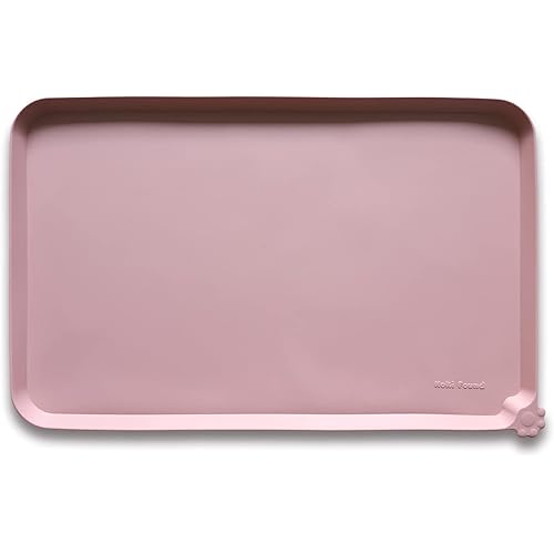 Hoki Found Silicone Pet Food Tray - High-Lips Dog Cat Bowl Mats - Waterproof Dog Cat Food Mats - Neutral Pink