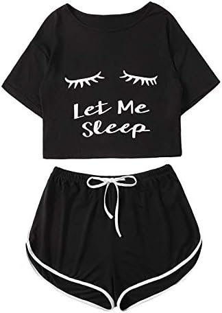Milumia Women Let Me Sleep Pajamas Sets Short Sleeves Loungewear Casual PJ Black X-Large