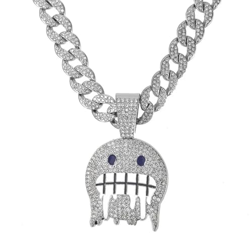 Collier cubain homme avec pendentif Frost Face glaçons pour style streetwear