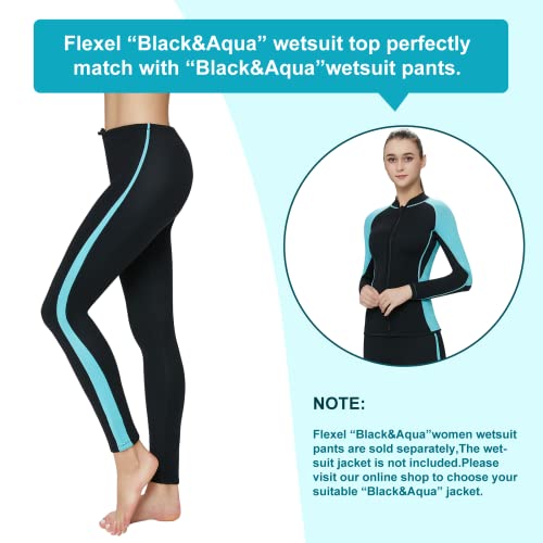 Higi Flexel Neoprene Wetsuit Pants Women Windproof Wet Suit Bottoms For Women Snorkeling Kayaking Swimming Thermal Leggings For Women Youth Girls Keep Warm(Black/Aqua,S) #TOP6