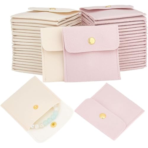 PH PandaHall 40pcs 2 couleurs Pochette à Bijoux Pochette Cadeau Bijoux Petit Sac à Boutons pour Boucles D'Oreilles Bracelet Stockage Sacs Enveloppe à Rabat...