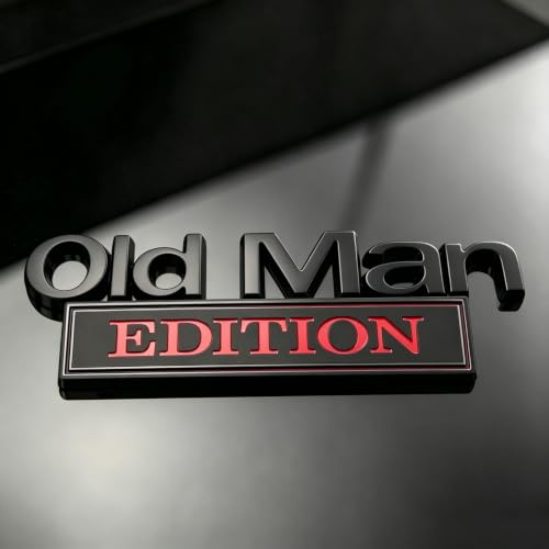 Image of 3D Old Man Edition Chrome Emblems Badges Sticker Car Vehicle, Truck, Motorcycle, RV, Scooter, SUV, Door, Window, Room, Wall and More Decoration (Black Red Edition)