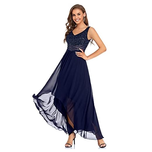Ever-Pretty Women's Plus Size Elegant Empire Waist Sequin Formal Prom Gown Navy Blue US14