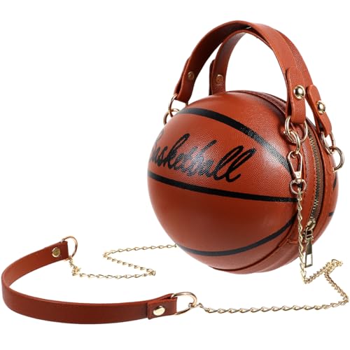 Gatuida Basketball Shape Shoulder Bag with Delicate Chain for PU Crossbody Purse with Zipper Closure Fashion Basketball Handbag for School and Travel