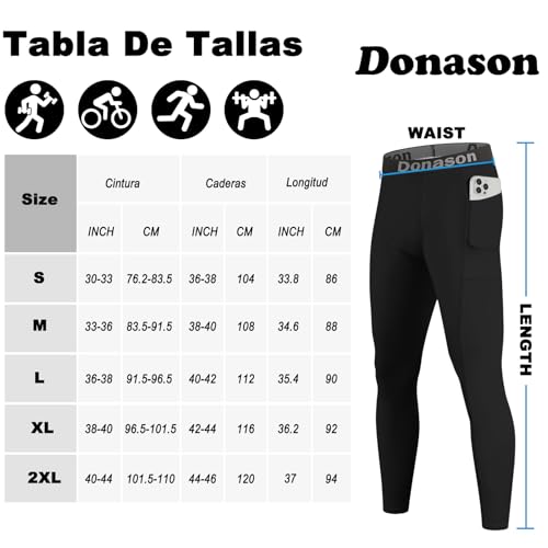 Donason Pantalones de Compresión para Hombre Mallas con Bolsillos Deportivos de Secado Rápido Ajustados Elásticos Pantalones Hombre Malla Deportivos para Gimnasio Entrenamiento Baloncesto Yoga - imagen 7