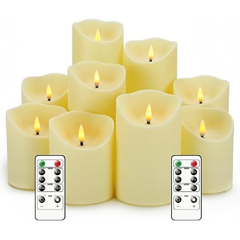 Nimiko Flameless Candles with Remote, Battery Operated Flickering Flameless Candles, LED Candles with Timer 2/4/6/8H, with Realistic LED Candles Set of 9 (D3 x H 3" 4" 5" 6" 7") (Ivory) Cover