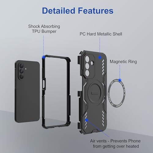 Image of amazon basics Back Case Cover for Samsung Galaxy A26 5G | Magnetic Case with Built-in Metal Ring | Supports Mag-Safe Charger, Wallet & Car Mount | Shockproof Hybrid PC + TPU | Black