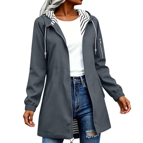 Chaqueta impermeable mujer ideal para caminar en verano con capucha a rayas 7