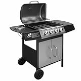 LAPOOH Gasgrill 4+1 Brenner, Grill Gas, Gas Tischgrill, Tischgasgrill, Kombigrill, Grill Für Balkon, Grillstation, Schwarz und Silbern