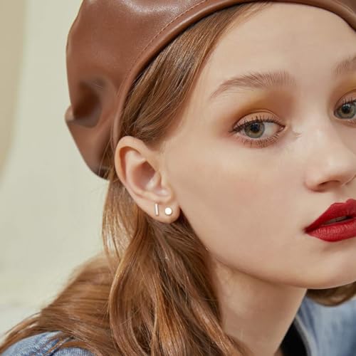 ChicSilver 925 Sterling Silver Earrings Dainty Simple Bar/Circle/Triangle Stud Earrings for Women Silver/Gold Plated/Black3