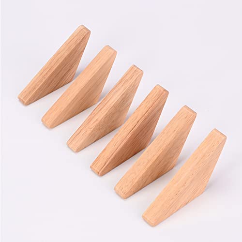 Foto von Wmama Matty-LZ 6 Stück Vintage Holzhaken Holz Haken Tragfähigkeit 5kg, Wandhaken Bademantelhaken Huthaken Kleiderhaken Mehrzweckhaken Schlüsselhaken (B Holzfarbe - 6er Set)