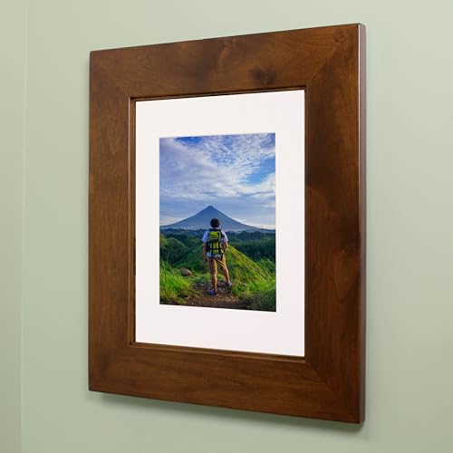 Image of 14x18 Concealed Picture Frame Medicine Cabinet without Mirror for Bathroom, Recessed in the Wall, Made in North America, Real Wood, NO MDF, Adjustable Shelves, Hidden, Caramel