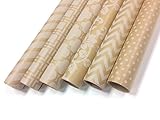 Kraft and White Wrapping Paper Set - 6 Rolls - Multiple Patterns - 30