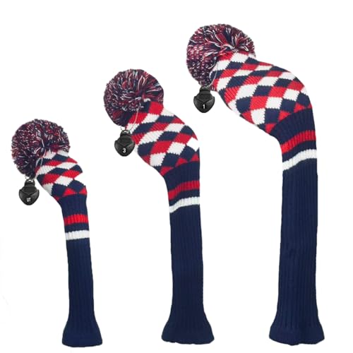 Scott Edward Golf Headcovers Set of 3, Blue Red White Diamond