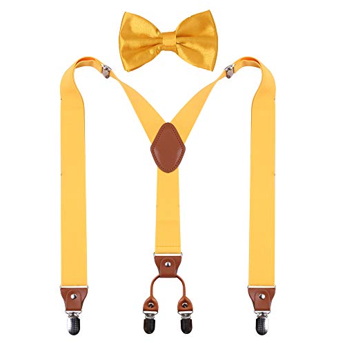 Image of Suspenders Bow Tie for Mens and Women Heavy Duty Elastic Wide Suspenders Strong 4 Metal Clips Adjustable