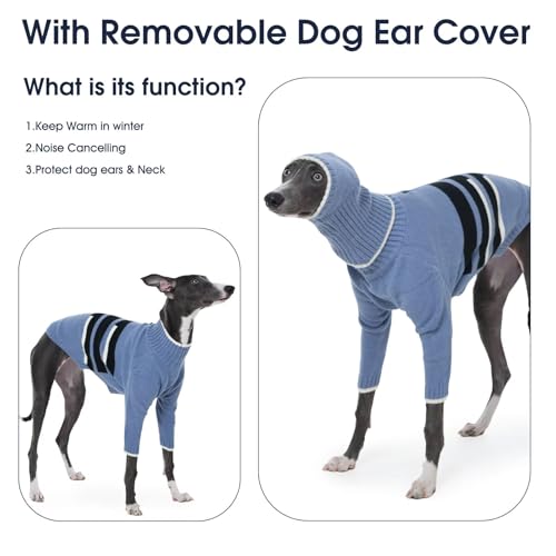 IECOii Windhund Pullover mit Kapuze,Hundepullover,Warmer Italienischer Greyhound Mantel,Whippet Rollkragen Strickpullover,Thermo Hundekleidung,Schlafanzug für Kaltes Wetter,Blau,XS