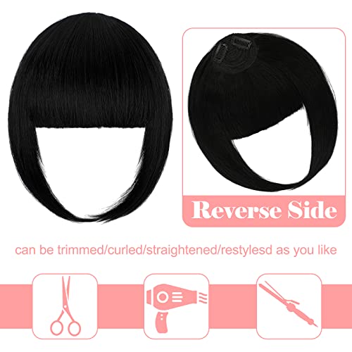 Leterly Bangs Hair Clip Extension Thick Clip In Fringe Straight Neat Bangs For Women Flat Bangs With Temples Hairpieces Dark Black #TOP1