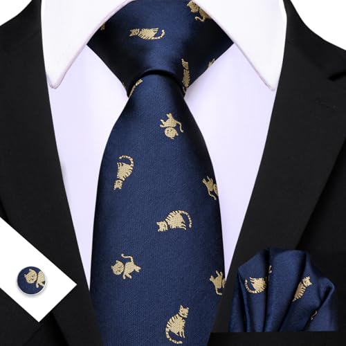 Image of Barry.Wang Man Tie Sets Skull Ties Animal Extra Long Necktie Silk Woven Handkerchief Cufflinks Festival Party Gift