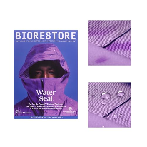 BIORESTORE Sello de agua | Repelente al agua sin PFAS | Añade protección duradera a la ropa de lluvia, equipo para exteriores y telas técnicas | Juego de 3 bolsas dobles | 390 ml | Cobertura de 5 kg
