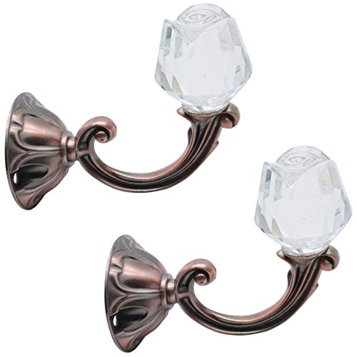 Xiaoyztan 2Pcs Red Bronze Crystal Rose Curtain Tiebacks Wall Hooks