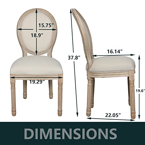 Noblemood French Dining Chair Set Of 2, Linen Fabric Upholstered Farmhouse Dining Chairs With Oval Backrest, Vintage Solid Wood Dining Chairs For Kitchen, Restaurant, Dining Room #TOP1