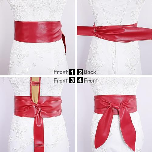 ChinEluviis Womens Obi Belt Fashion Corset Wide Leather Knotted Cinch Tie Wide Belt for Evening Dress Red M