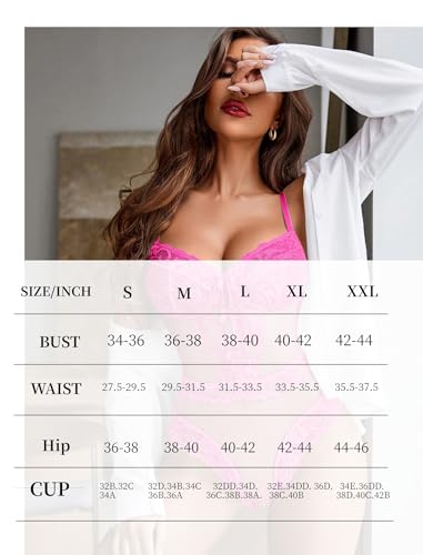 Image of Avidlove Women Sexy Lingerie Sheer Lace Bodysuit V Neck Teddy Lingerie One Piece Mini Babydoll
