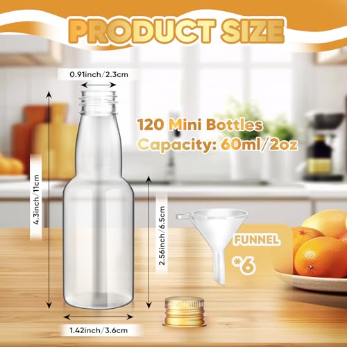 120 Pcs 2 oz Mini Liquor Bottles Bulk Small Alcohol Bottles Shot Empty Liquor Bottle with Caps for Party Favors, Weddings3