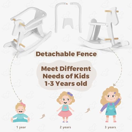 Labebe Baby Schaukelpferd Holz, Weiß Klassisch Schaukeltier, Chic Schaukel Pferd Kinder, Schaukelspielzeug Kleinkind Spielzeug Schaukelstuhl Junge und Mädchen ab 1 Jahr