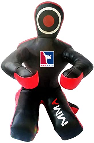 QMUK MMA Grappling Jiu Jitsu Brasileño Lucha Libre Artes Marciales Mixtas Judo Entrenamiento Kick Boxing Dummy (Cuero - Negro/Rojo, 70 - 6 pies) Cover