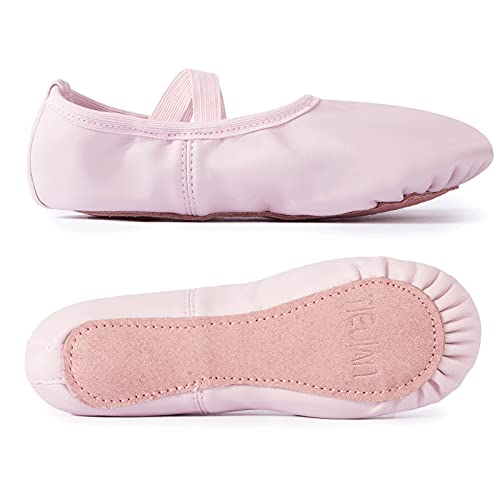 Vicvik Leather Ballet Shoes For Girls - Ballet Slippers Yoga Flat Dance Pratice Shoes Full Sole For Toddler/Kids (Us 5, Pink) #TOP4