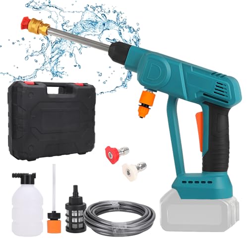 Lavadora a Presión Inalámbrica, Hidrolimpiadora Portatil con Pulverizador de Espuma, 6 en 1 Boquilla Multiusos y 180° Boquilla Giratoria, Hidrolimpiadora a Bateria para Patios y Coches