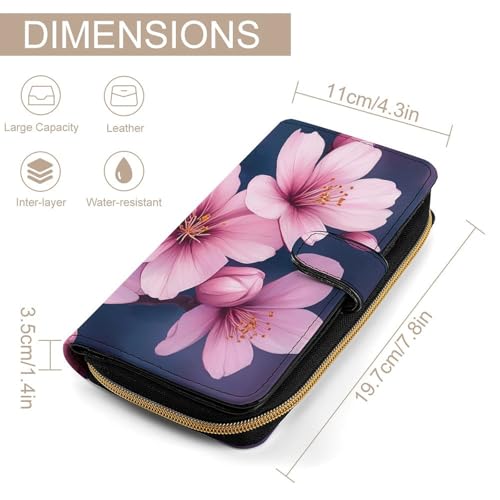 PU Leather Wallet for Women Men, Novelty Watercolor Blossom Japanese Cherry Flowers Printed Perfect Wallets, Compact Portable Wallet Purse Gift for Mom, Dad2