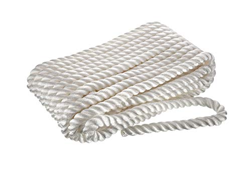 Seachoice 42651 Dock Rope for Boating - 3-Strand Twisted Nylon Line, ¾-Inch x 50 Feet, White