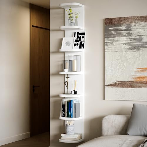 Dhanzoro 7 Tier Wall Shelf Unit White Floating Shelves for Wall, Decorative Lack Shelf for Storage Curved Edges, Tall Vertical Display Shelf for Bedroom, Vanity, Living Room, Book Shelves