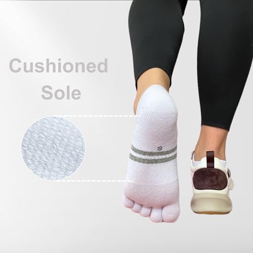 Image of soxsense Cushion No Show Toe Socks For Women Five Finger Socks Low Cut Athletic Running Socks 4 Pairs