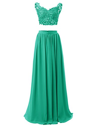 Dresstells®Vestido De Fiesta Largo Dos Piezas con Tirantes con Aplicaciones Verde 44