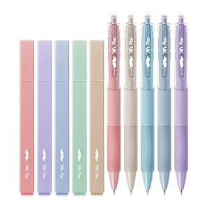 Mr. Pen- Aesthetic Highlighters and Gel Pens, 10 Pack, Pastel Colors No Bleed Bible Highlighters, Black Ink Gel Pens