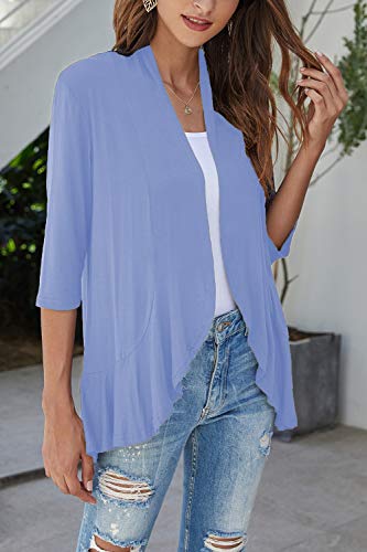 Image of Bluetime Women Casual Lightweight Open Front Cardigans Soft Draped Ruffles 3 /4 Sleeve Cardigan (S-3XL)
