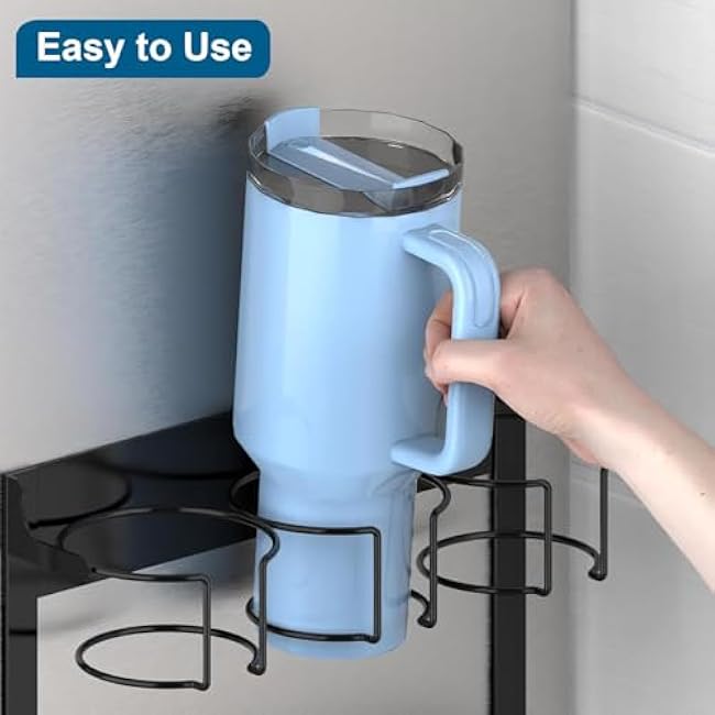Magnetic Stanley Cup Holder for Refrigerator, Water Bottle Organizer for Stanley 40 oz with Lid Strap Hook, Kitchen Pantry Storage for Stanley Cup Accessories, Fridge Magnetic or Cabinet Adhesive