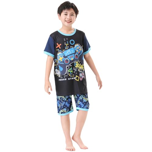 Image of Boys' Short Set Cotton Graphic Gamer Shorts Tracksuits Outfit Set 4pcs Big Kids Short Sleeve Game Controller Clothes (4MixGame, 12 Years)