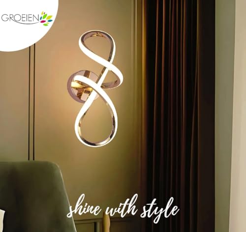 Image of Groeien Modern 3 Color LED Wall Sconce Infinity Curve Wall Light for Bedroom Living Room Corridor Lighting Fixtures Wall Mount(Warm+Natural+Coolwhite)(Infinity Curve)