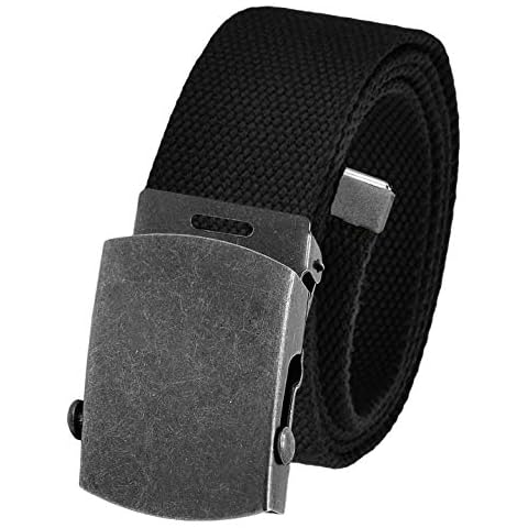Build A Belt Classic Antique Silver Slider 1.5" Wide Buckle with Canvas Web Belt (Mens X-Large Black) Cover