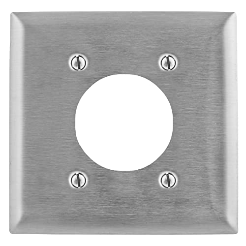 Hubbell Wiring Systems Ss703 Tradeselect Satin Stainless Steel Standard Wall Plate With Surface Mount, 2-Gang, 2.15" Diameter Single Hole, 4-5/8" Height X 2-7/8" Width #TOP7
