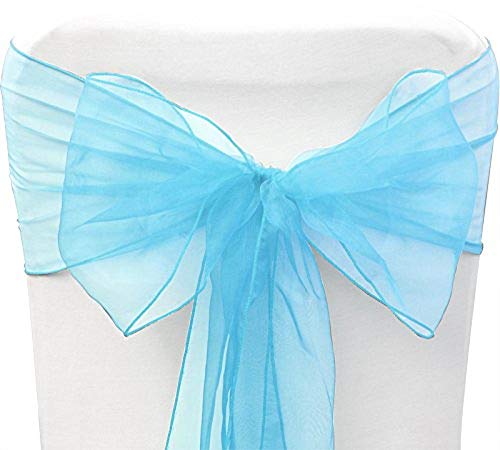 Organza Chair Bow Sash Décor Bows Sashes for Wedding Reception Events Banquets Decoration - (Pack of 25, Sky Blue)
