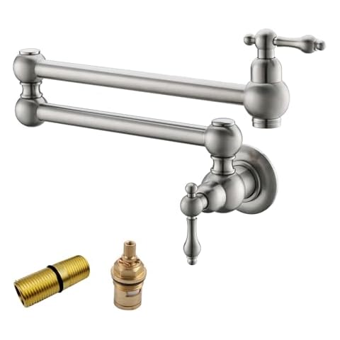 Havin Brass Pot Filler,Wall Mount Commercial Pot Filler Faucet,Brass Copper Material Kitchen Folding Faucet,Coffee Machine Faucet with Stretchable Double Joint Swing Arms,Style B,Brushed Nickel Cover